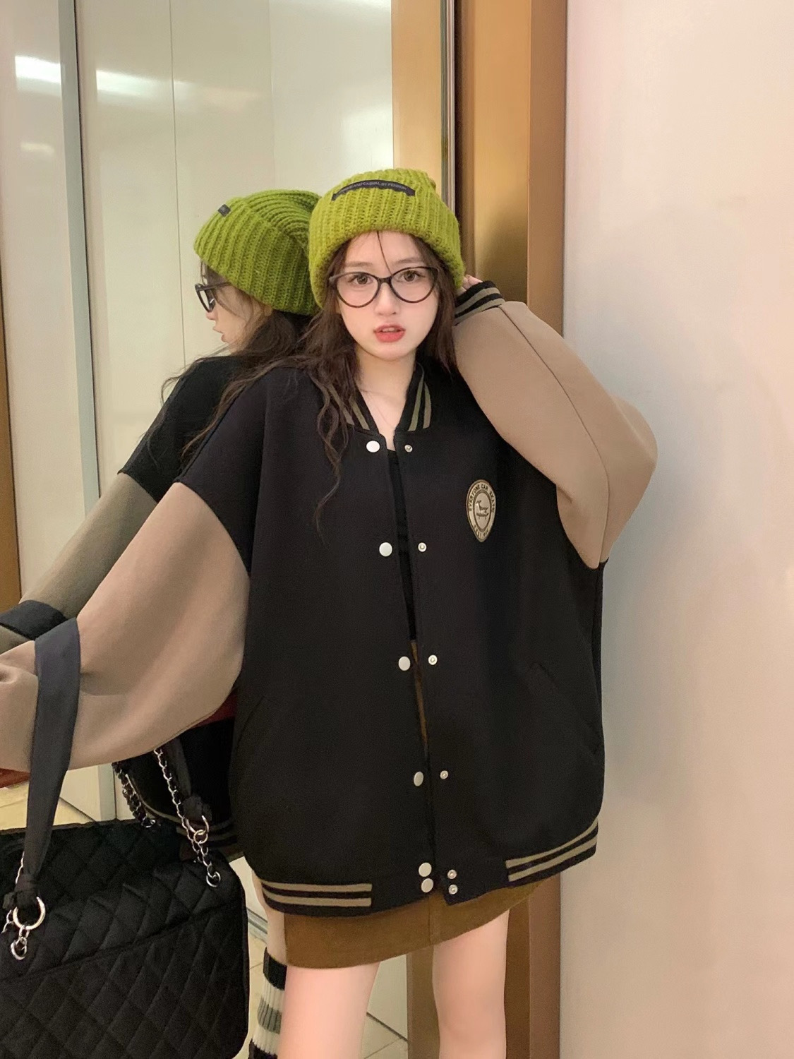 カジュアルコーデ レディース ゆったり スタジャン ジャケット 春秋冬対応