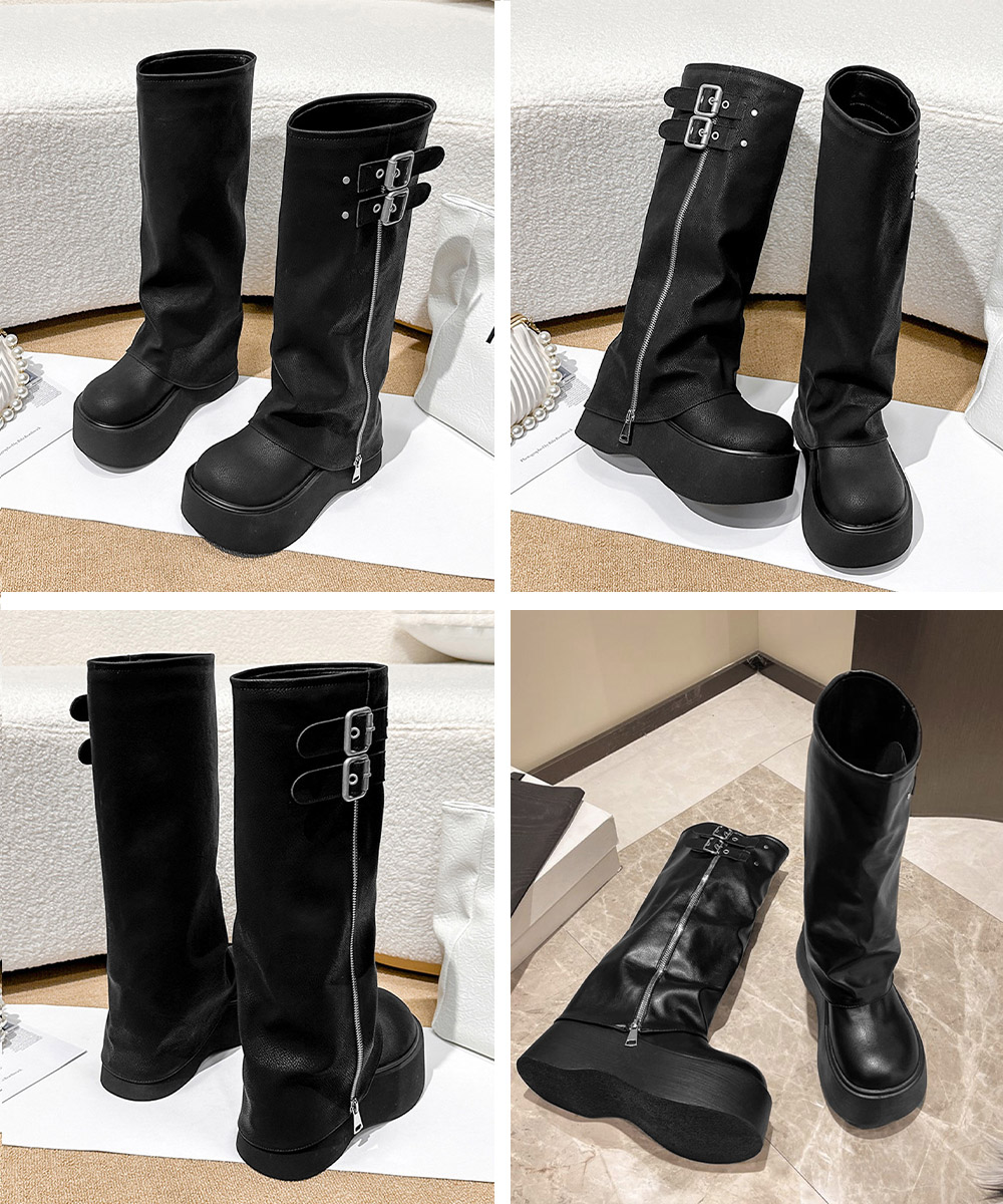 カジュアルコーデ 厚底ルーズブーツ レディース ロング丈