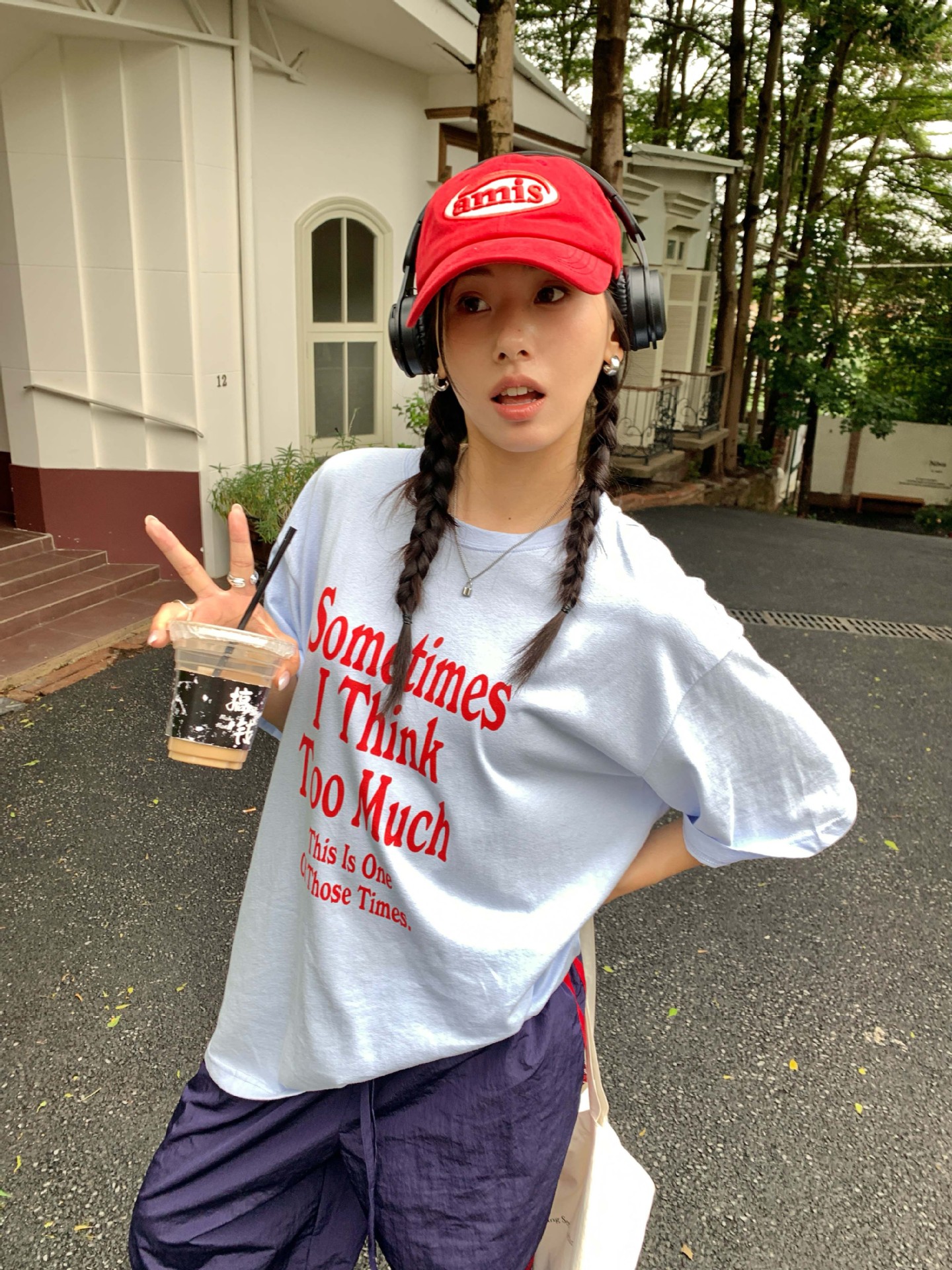 カジュアルコーデ メッセージプリント半袖ゆるトップス
