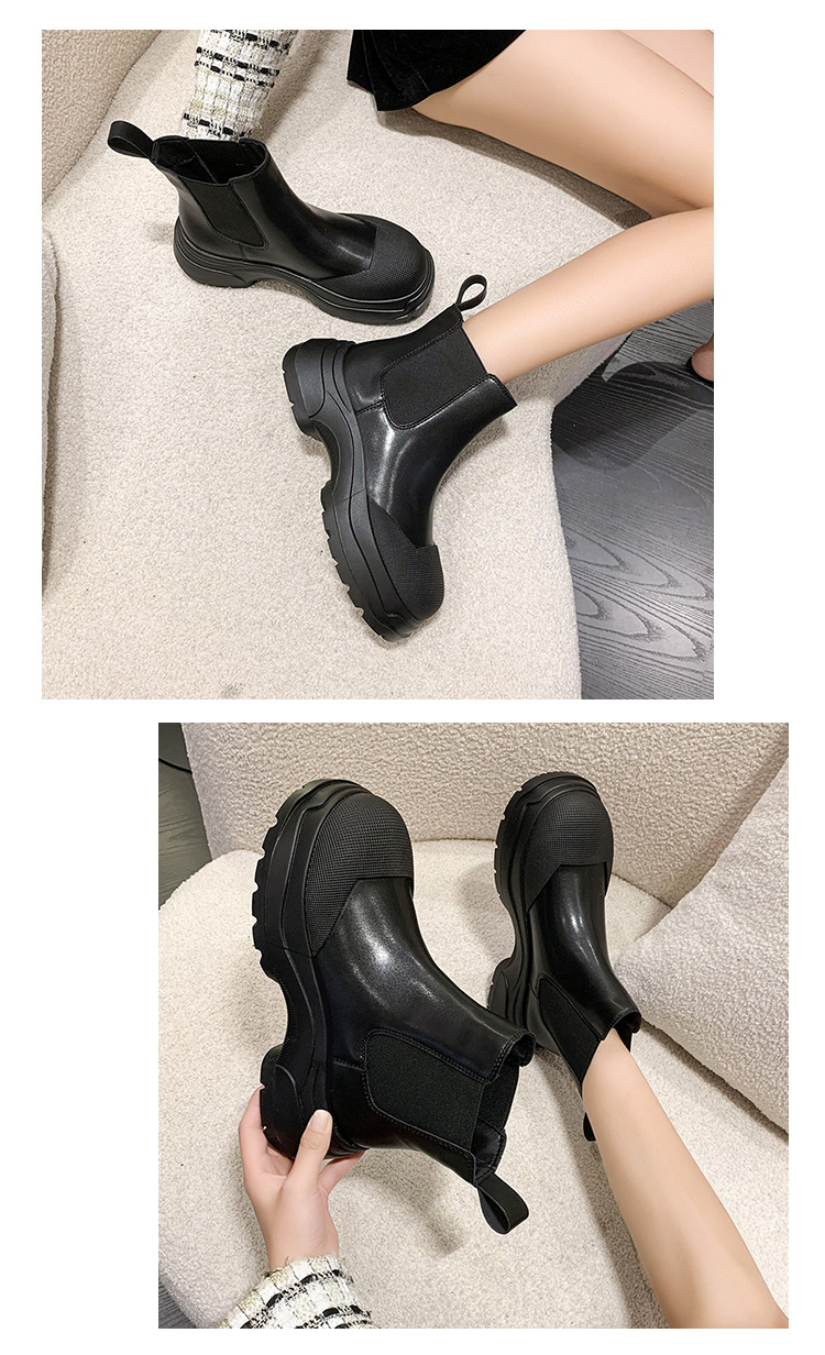 カジュアルコーデ 2024秋冬新作 黒色厚底サイドゴアブーツ 脚長美脚効果