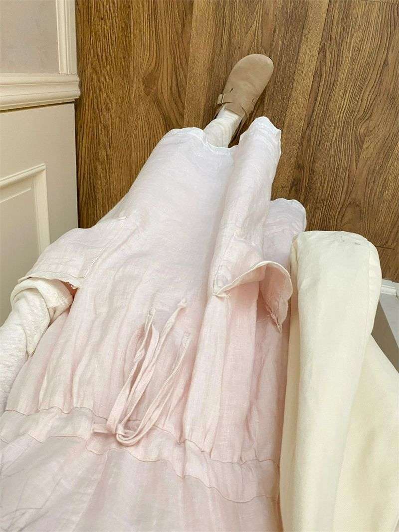カジュアルコーデ  フェミニンリボン付きロングワンピース