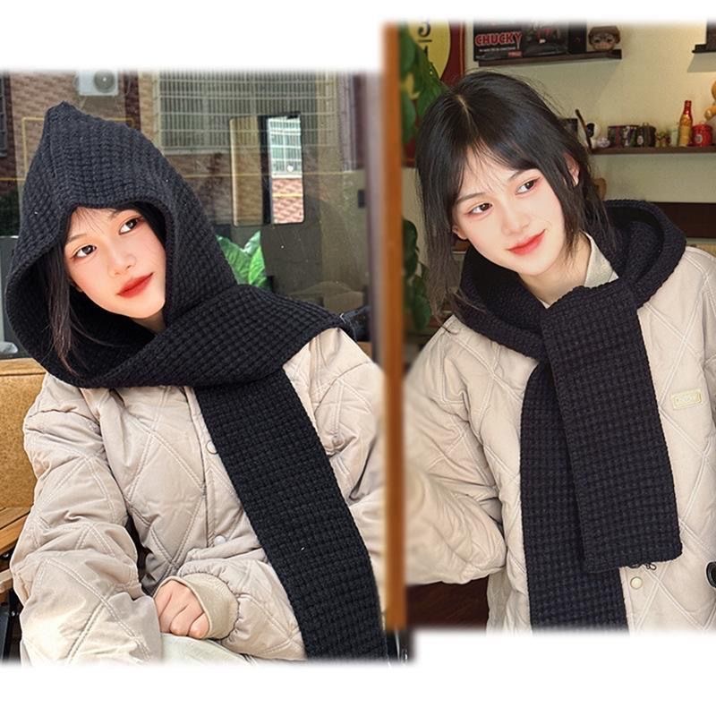 カジュアルコーデ 2025秋冬新作 フード付き帽子 暖かいニット レディース小顔効果