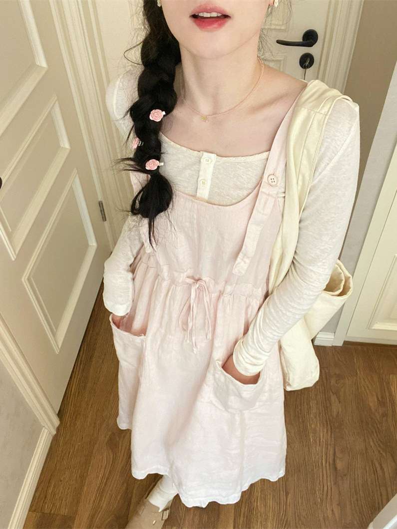 カジュアルコーデ  フェミニンリボン付きロングワンピース