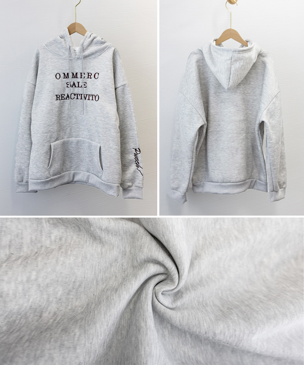 カジュアルコーデ 裏起毛スウェット フード付きロゴプリント暖かパーカー