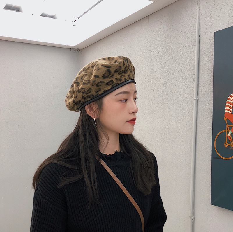 カジュアルコーデ 豹柄ベレー帽 レディース 帽子 小顔効果 暖かい