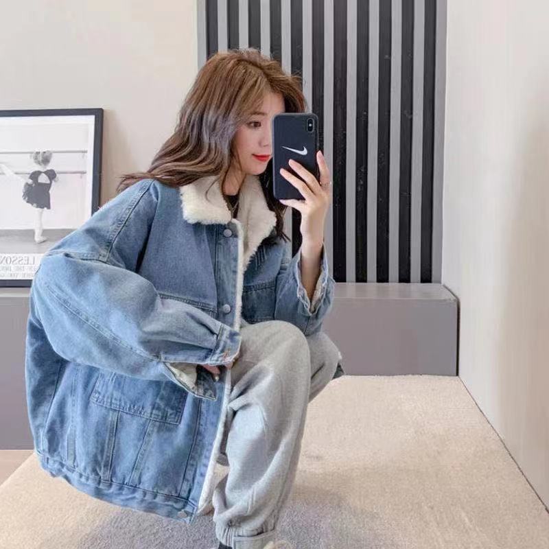 カジュアルコーデ 裏起毛デニムジャケット レディース 防寒アウター ミディアム丈