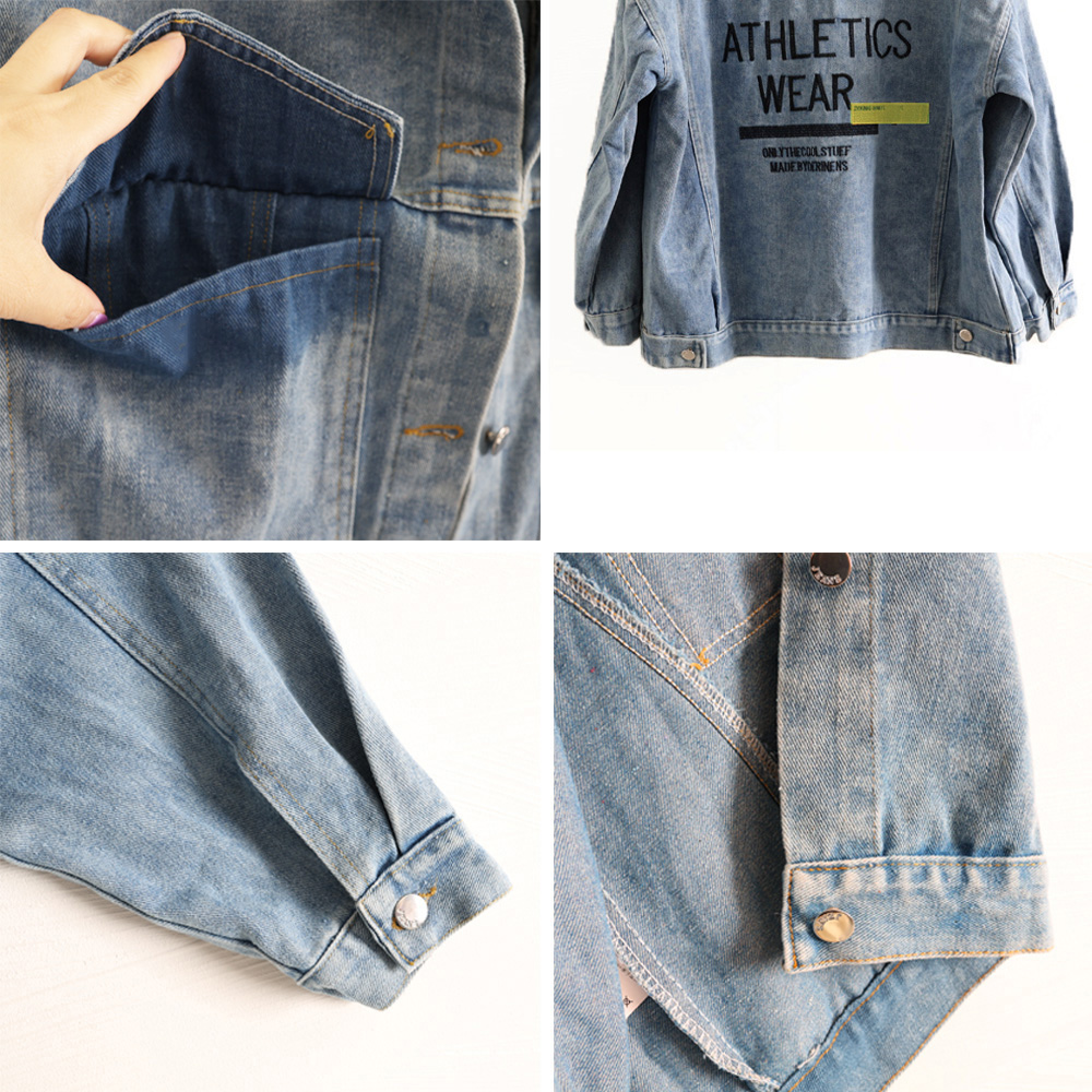 カジュアルコーデ レディース デニムジャケット 背中ロゴ刺繍 体型カバー