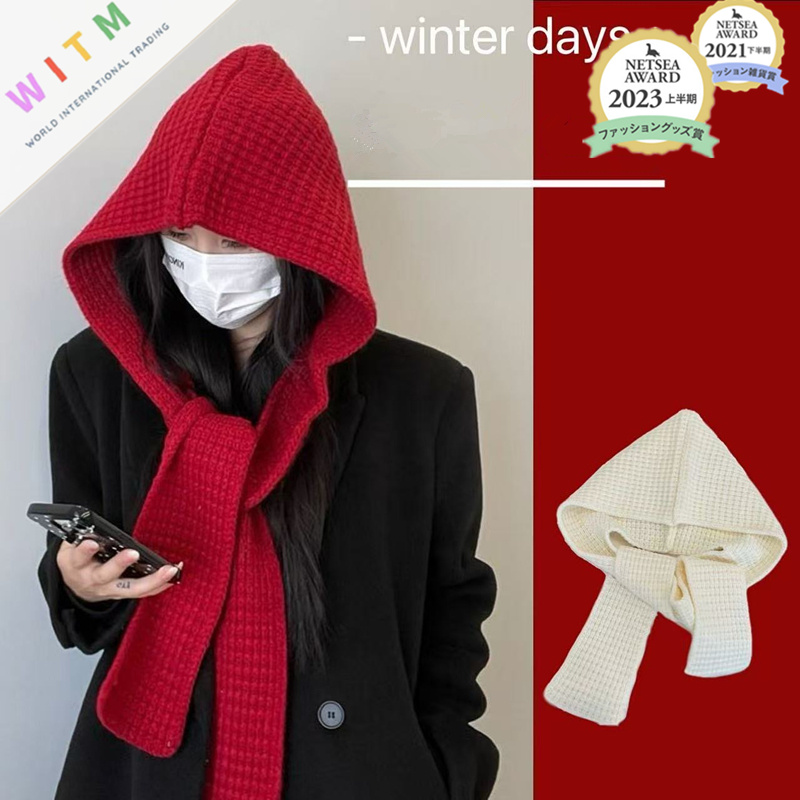 カジュアルコーデ 2025秋冬新作 フード付き帽子 暖かいニット レディース小顔効果