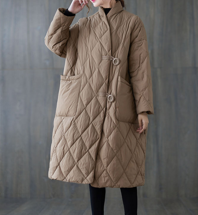 カジュアルコーデ キルティング中綿ロング丈アウター 体型カバー暖かコート