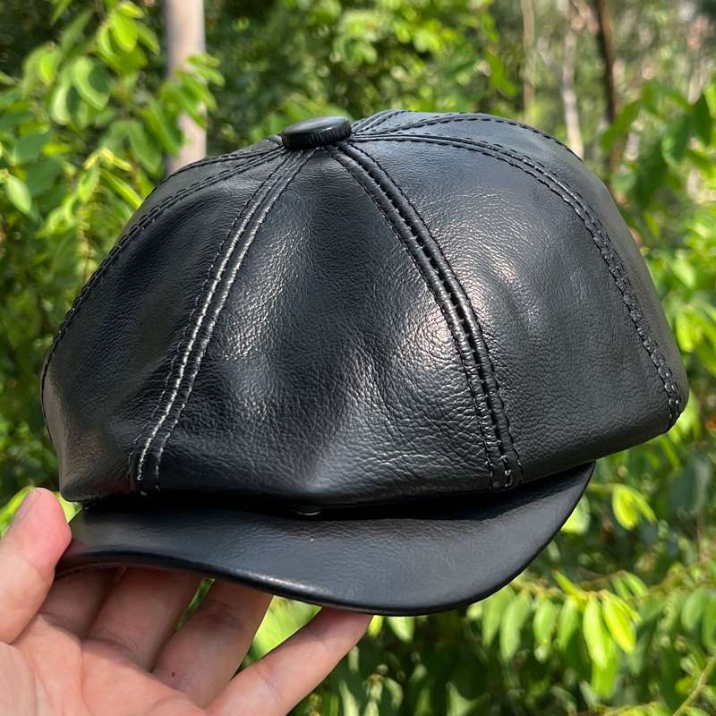 本革黒色キャスケット帽子メンズ大人
