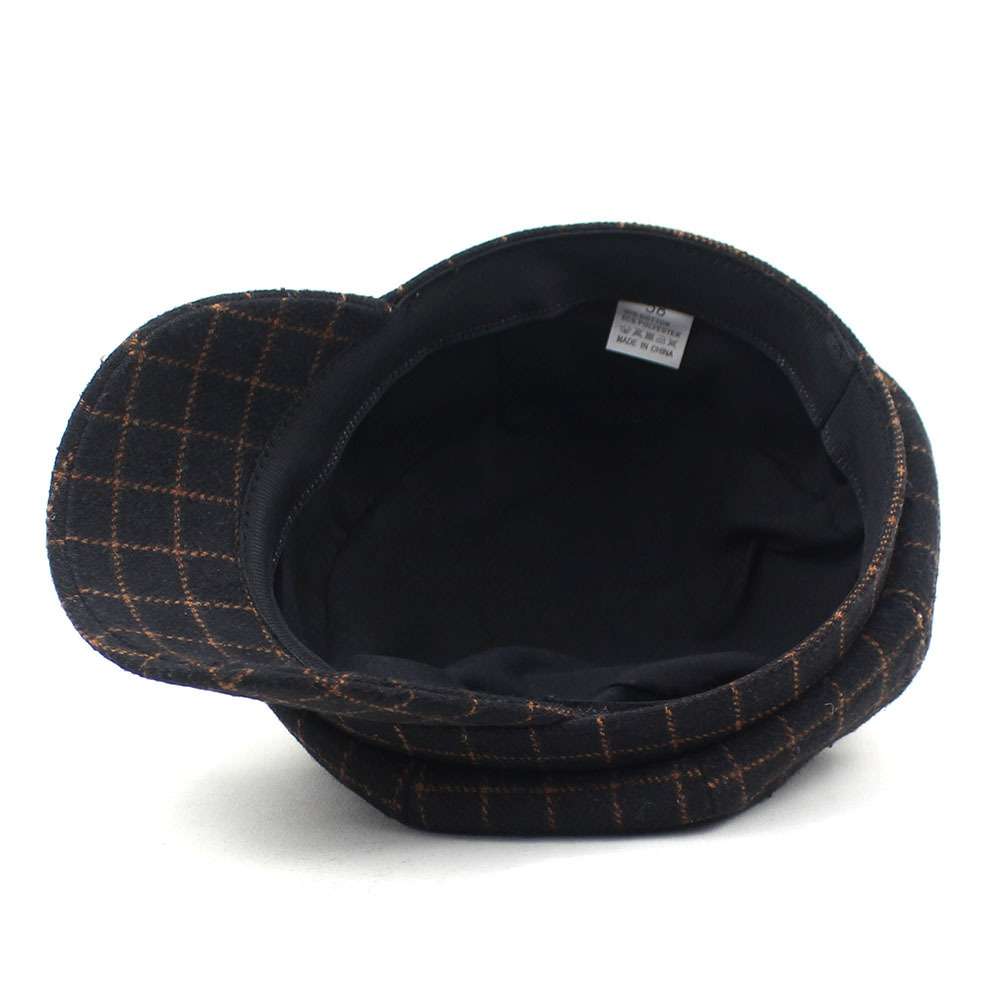 黒茶格子柄ウール混キャスケット帽