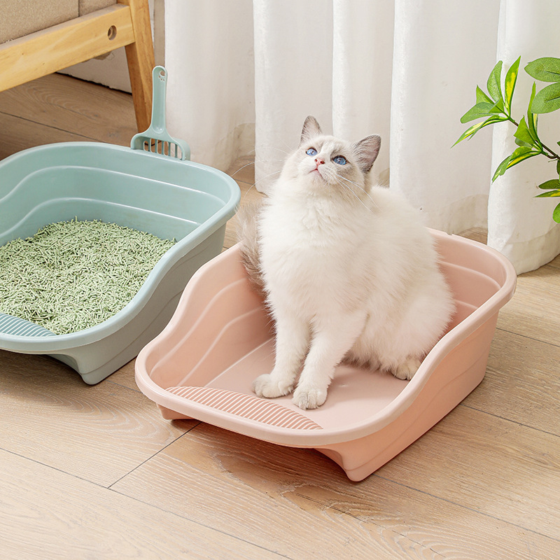 砂飛び散り防止壁付き深型猫トイレ