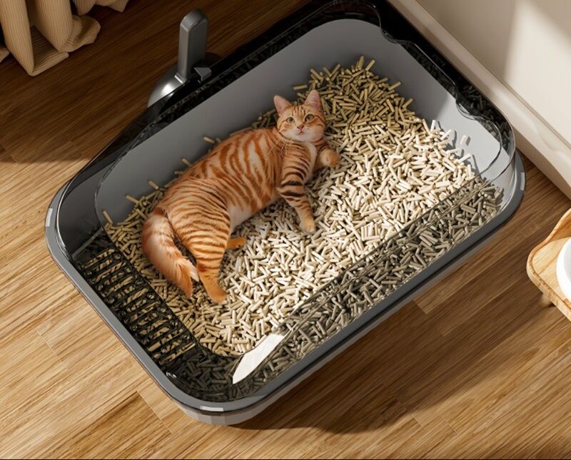 猫トイレ 大型開放式高壁型猫用トイレ砂飛散防止付き