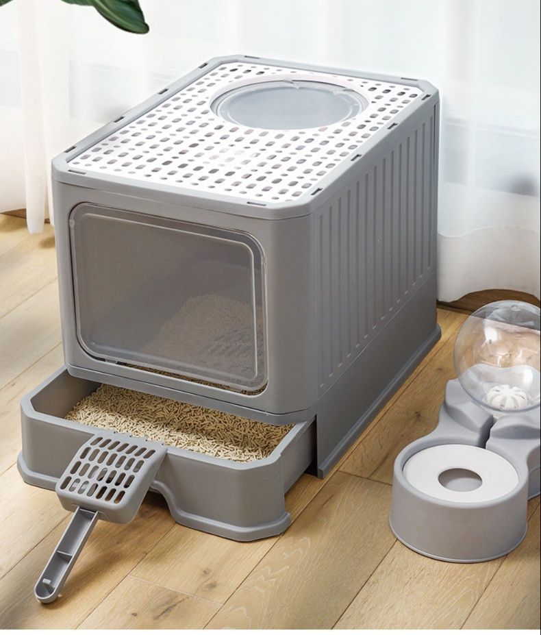 猫トイレ 引き出し式猫砂盆ドーム型上部入口付き