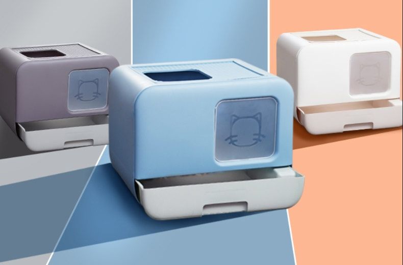 猫トイレ 上から入る密閉型猫トイレ飛び散り防止