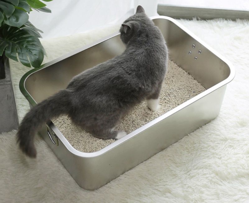 猫トイレ 高級ステンレス製深型猫トイレ丸洗い可能