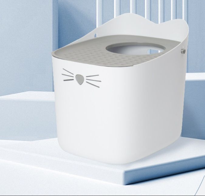 猫トイレ 上から入る猫顔デザイン深型猫トイレ