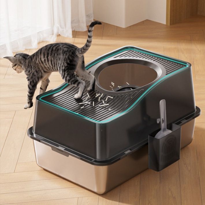 猫トイレ 上から入る二層式猫トイレ　飛び散らない