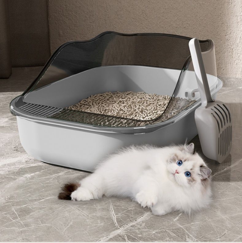 猫トイレ 高透明カバー付き　小型　省スペース設計