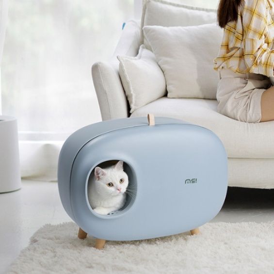 猫トイレ 楕円型封閉式猫トイレ木製脚付き消臭ドーム