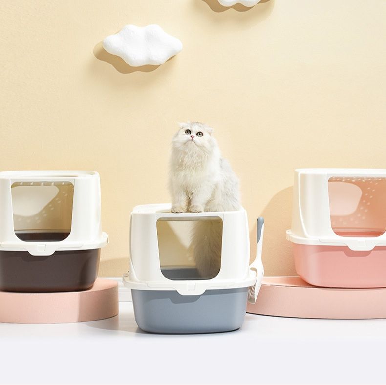 猫トイレ 折り紙風デザイン上開きドーム型猫トイレ