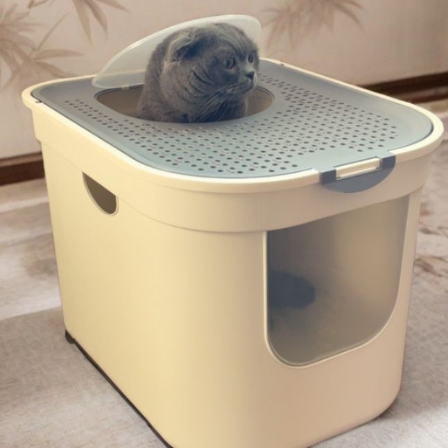 猫トイレ 上から入る全密閉消臭猫トイレ蓋つき