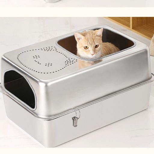 猫トイレ 大型猫対応ステンレス製上部開閉式猫トイレ