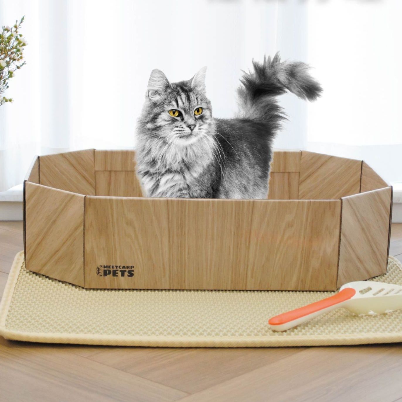 猫トイレ 天然木目調使い捨て紙製猫用トイレ