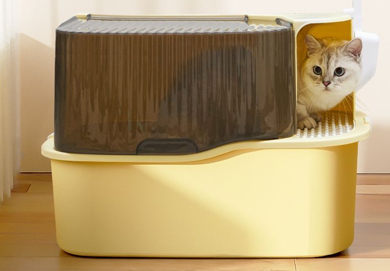猫トイレ 上から入る二重構造猫トイレ飛び散り防止タイプ