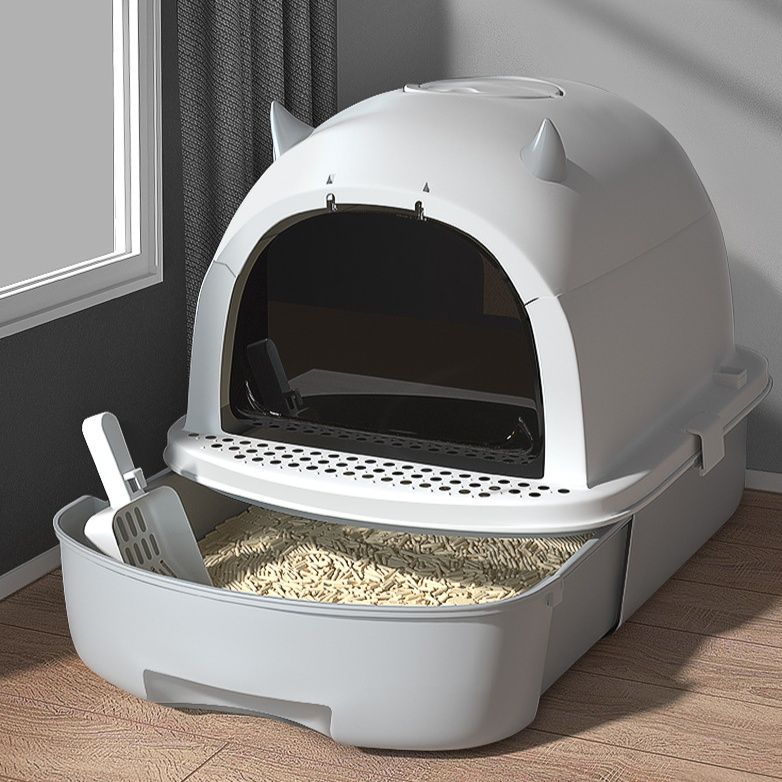 猫トイレ 引き出し式二層構造ドーム型猫用トイレ