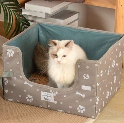 猫トイレ 折り畳み式肉球柄猫砂盆ボックス