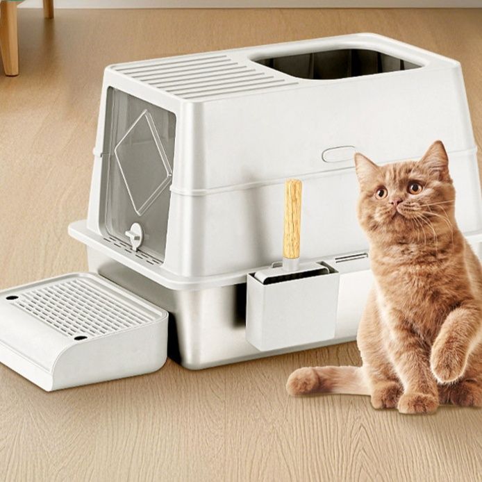 猫トイレ 上開き扉付き大型猫トイレボックス砂飛び散り防止