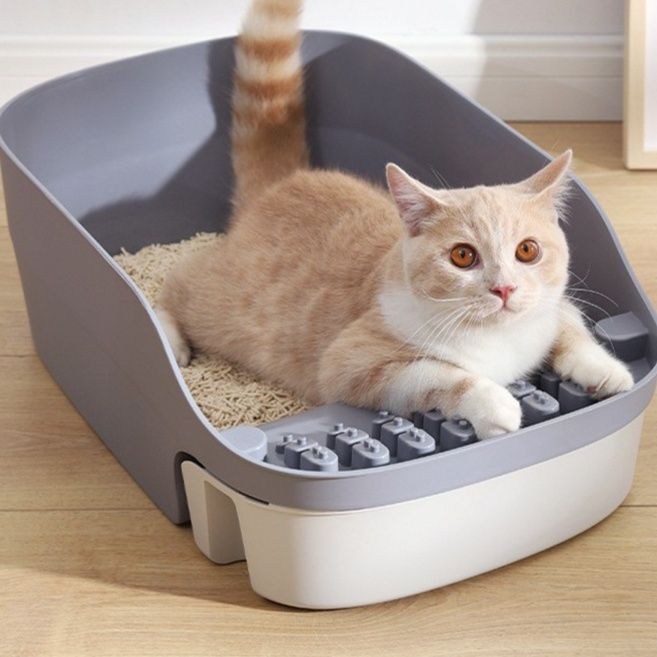 猫トイレ 大型オープン猫トイレボックス砂飛び散り防止踏み台付き