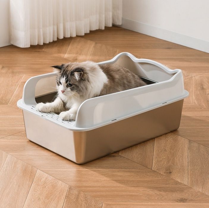 猫トイレ 高壁設計で砂飛び散り防止オープン猫トイレボックス