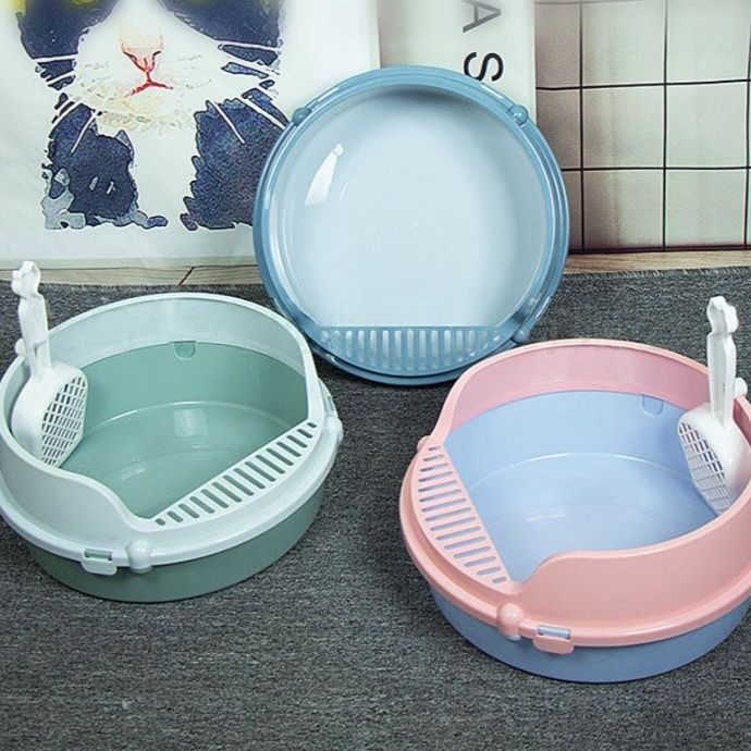 猫トイレ 丸型ハイサイド猫トイレ用スコップ付きトレー