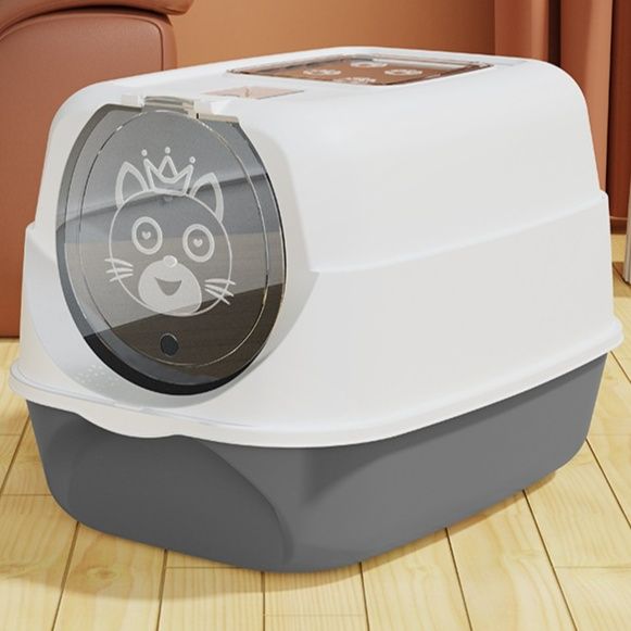 猫トイレ 全密閉ドーム型猫トイレ 丸窓扉付き大型砂箱