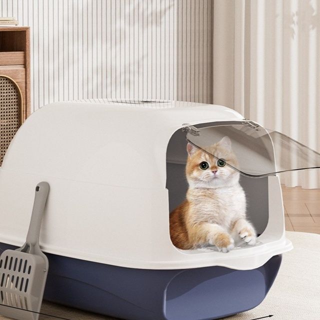 透明扉付き 大型蓋つき猫トイレ スコップ付属