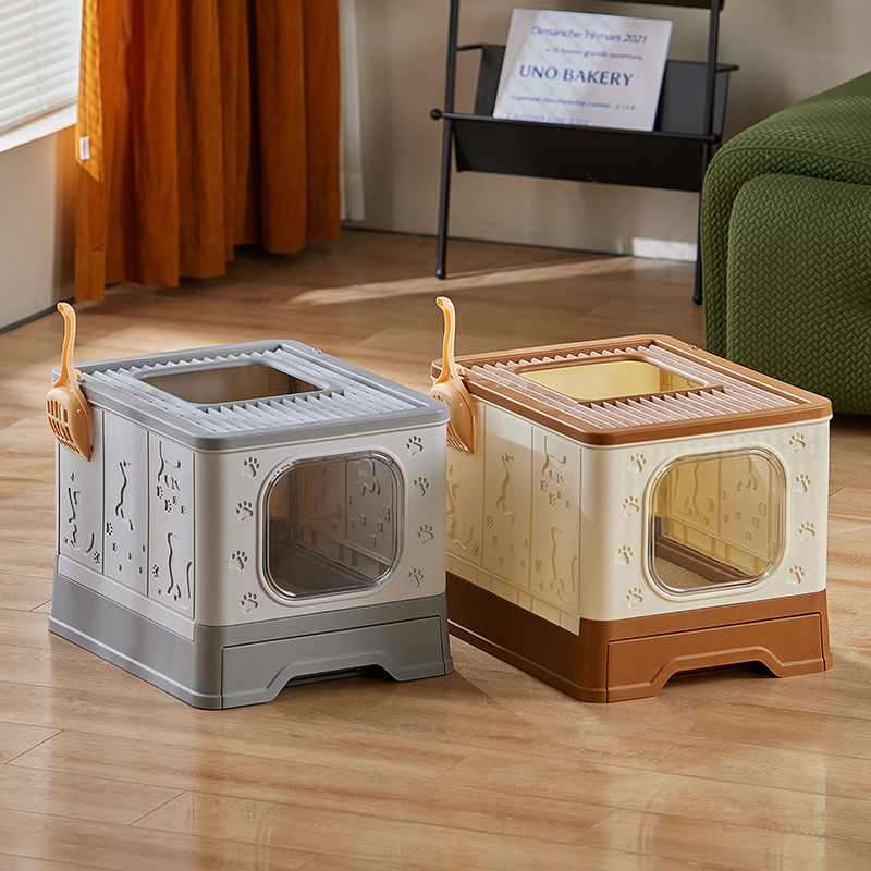 猫トイレ 肉球模様付き上開き式猫トイレボックス