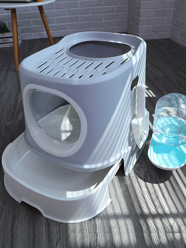 猫トイレ 上部開口式二段構造猫トイレ飛び散り防止