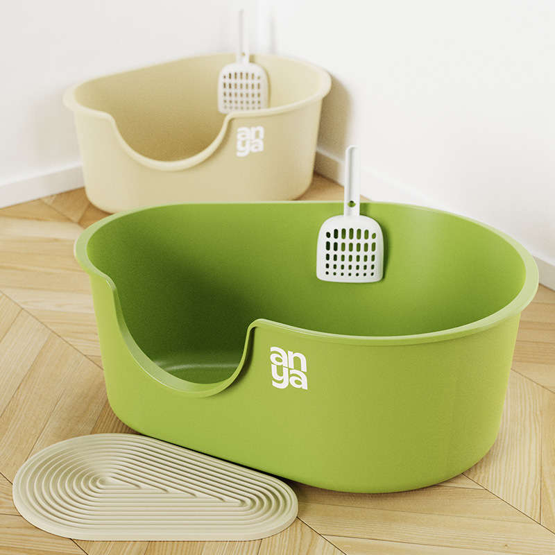 猫トイレ 高壁設計出入口付き猫トイレ専用砂飛び散り防止容器