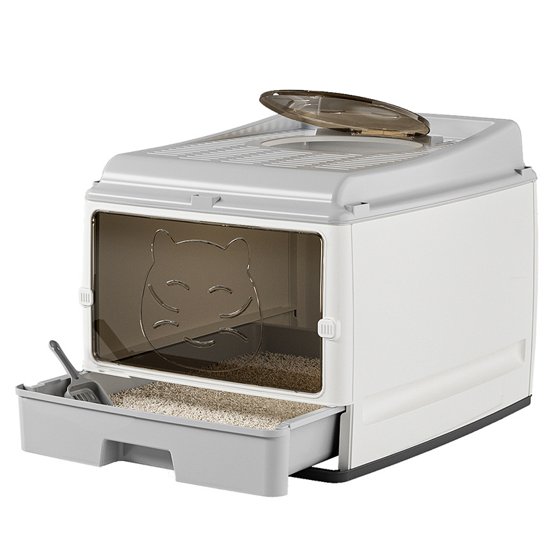 猫トイレ 引き出し式前開き扉　蓋つき　大型