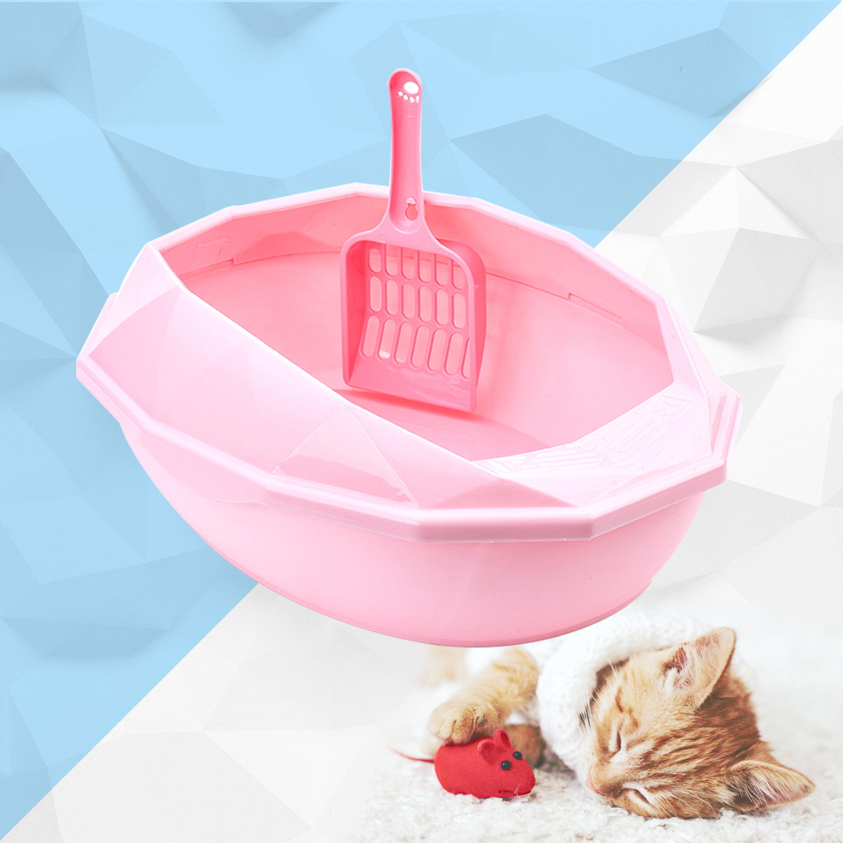 子猫用コンパクト八角形猫トイレスコップ付きセット