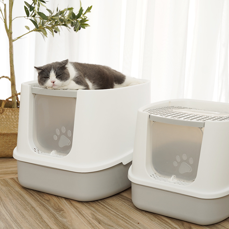 猫トイレ 肉球デザイン上部出入口付きドーム型猫トイレ