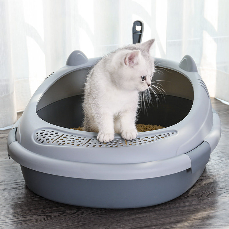 猫トイレ 猫耳付き二層構造猫トイレ飛び散り防止タイプ