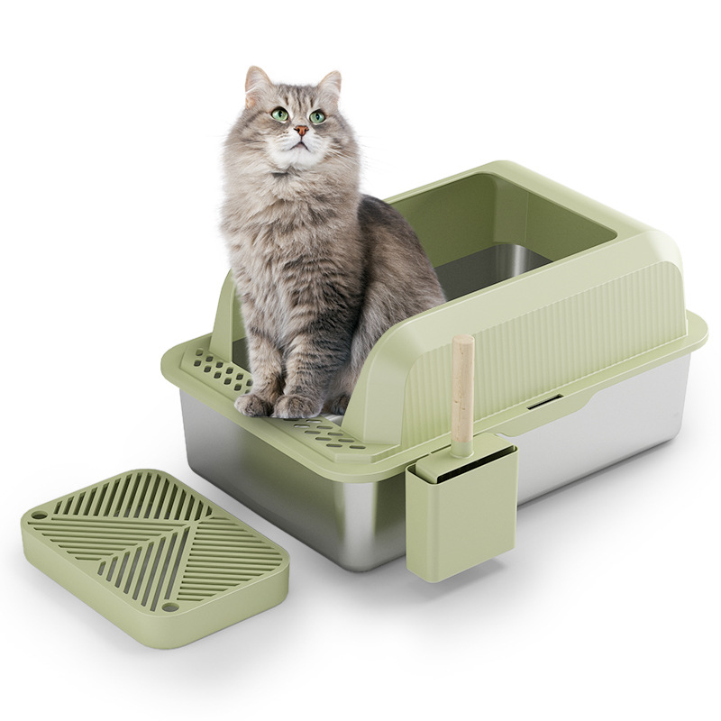 猫トイレ 半カバー付きステンレス製猫トイレボックス