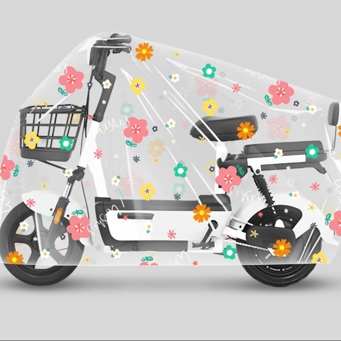 バイクカバー 花柄デザイン透明バイクカバー中型