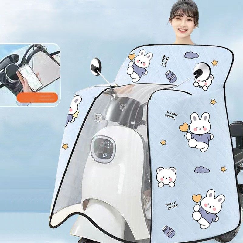 バイクカバー 原付 可愛い絵柄入り 透明窓付き キルティング型押し 防水バイクカバー