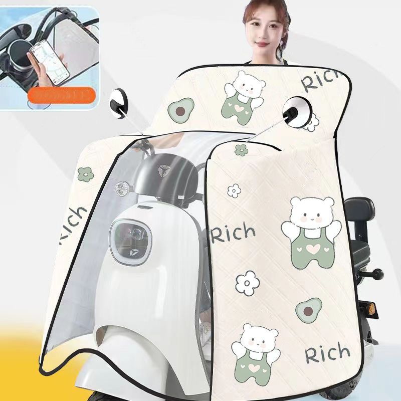 バイクカバー 原付 可愛い絵柄入り 透明窓付き キルティング型押し 防水バイクカバー