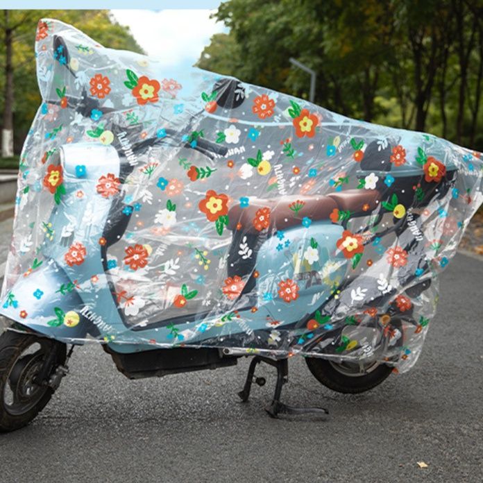 バイクカバー 透明花柄原付用全身保護防水バイクカバー