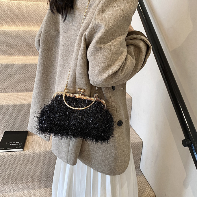 チェーン バッグ 上品なファー調チェーンバッグ ミニがま口ハンドバッグ